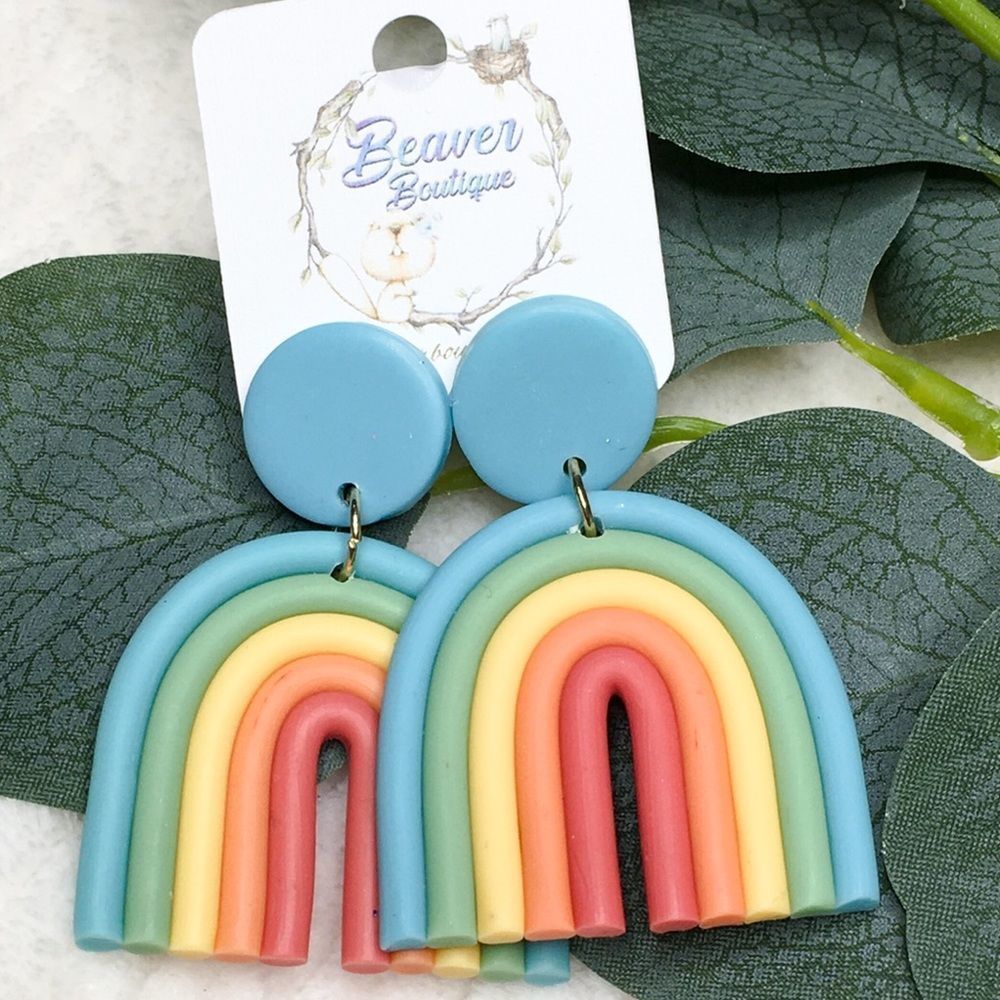 Blue clay rainbow earrings